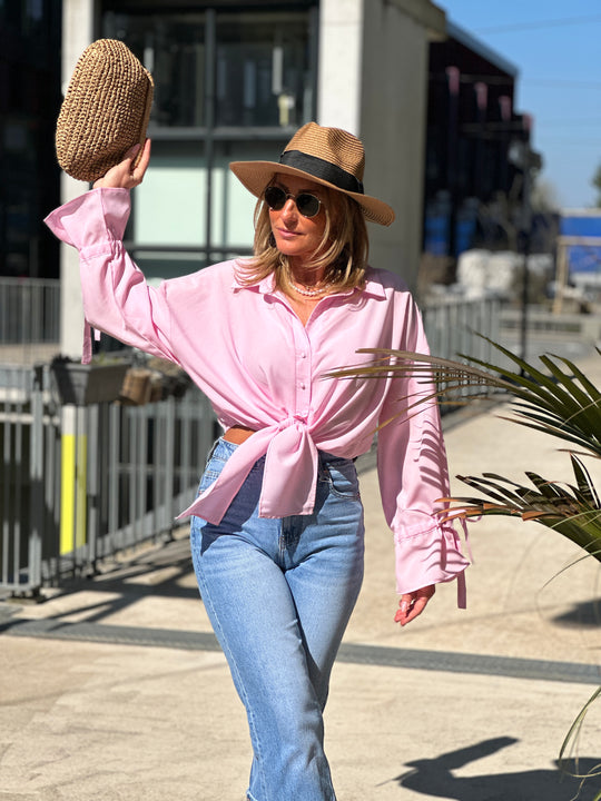 CHEMISIER CROP attachée Rose 0289