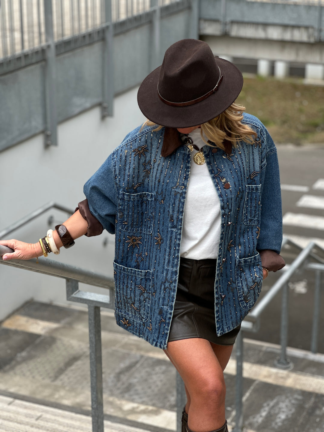 Veste jean épais strass étoiles V8606