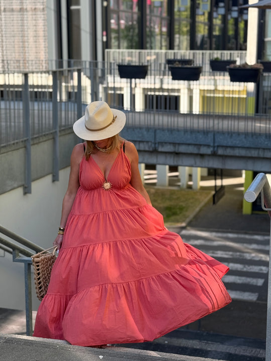 Robe Maxi col V soleil saumon 6686
