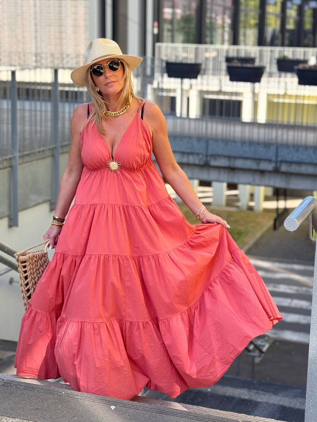 Robe Maxi col V soleil saumon 6686