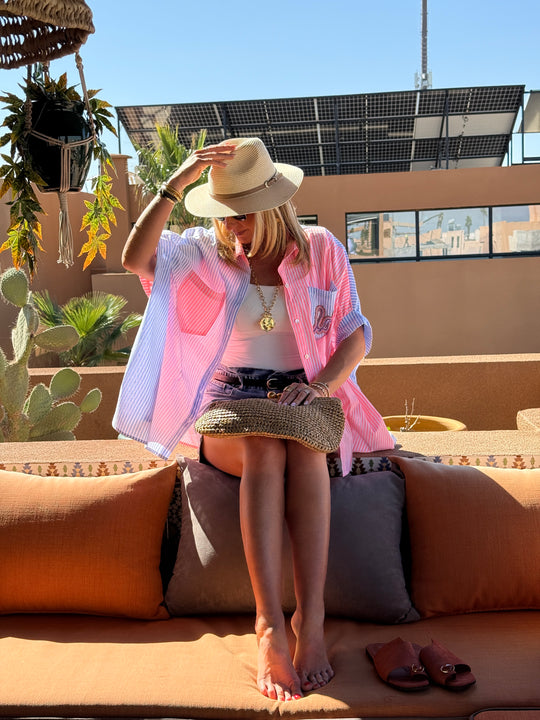 Chemise double couleur bleu/rose ROKA