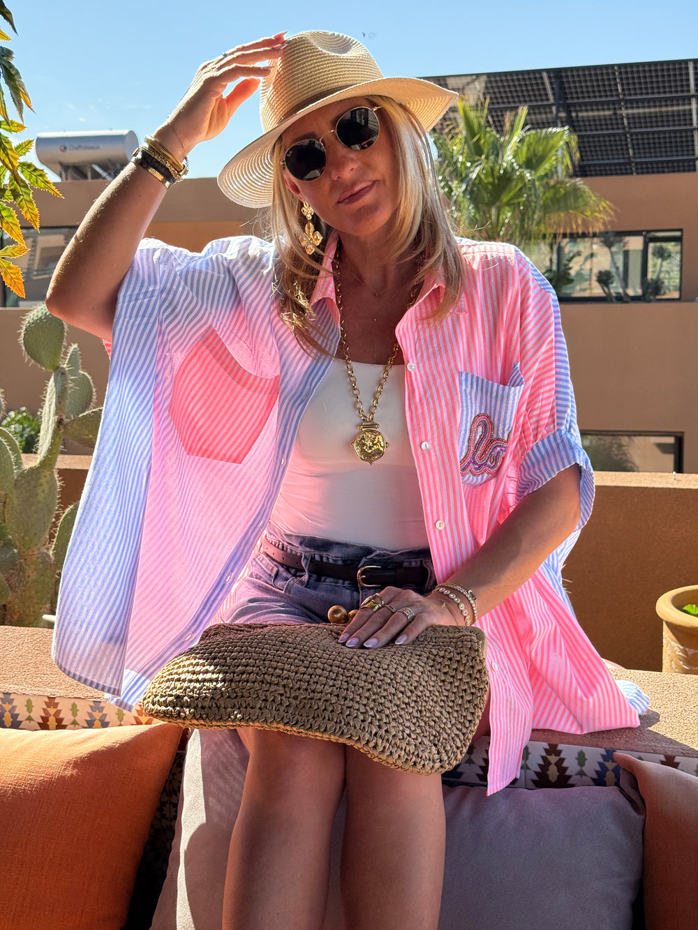 Chemise double couleur bleu/rose ROKA