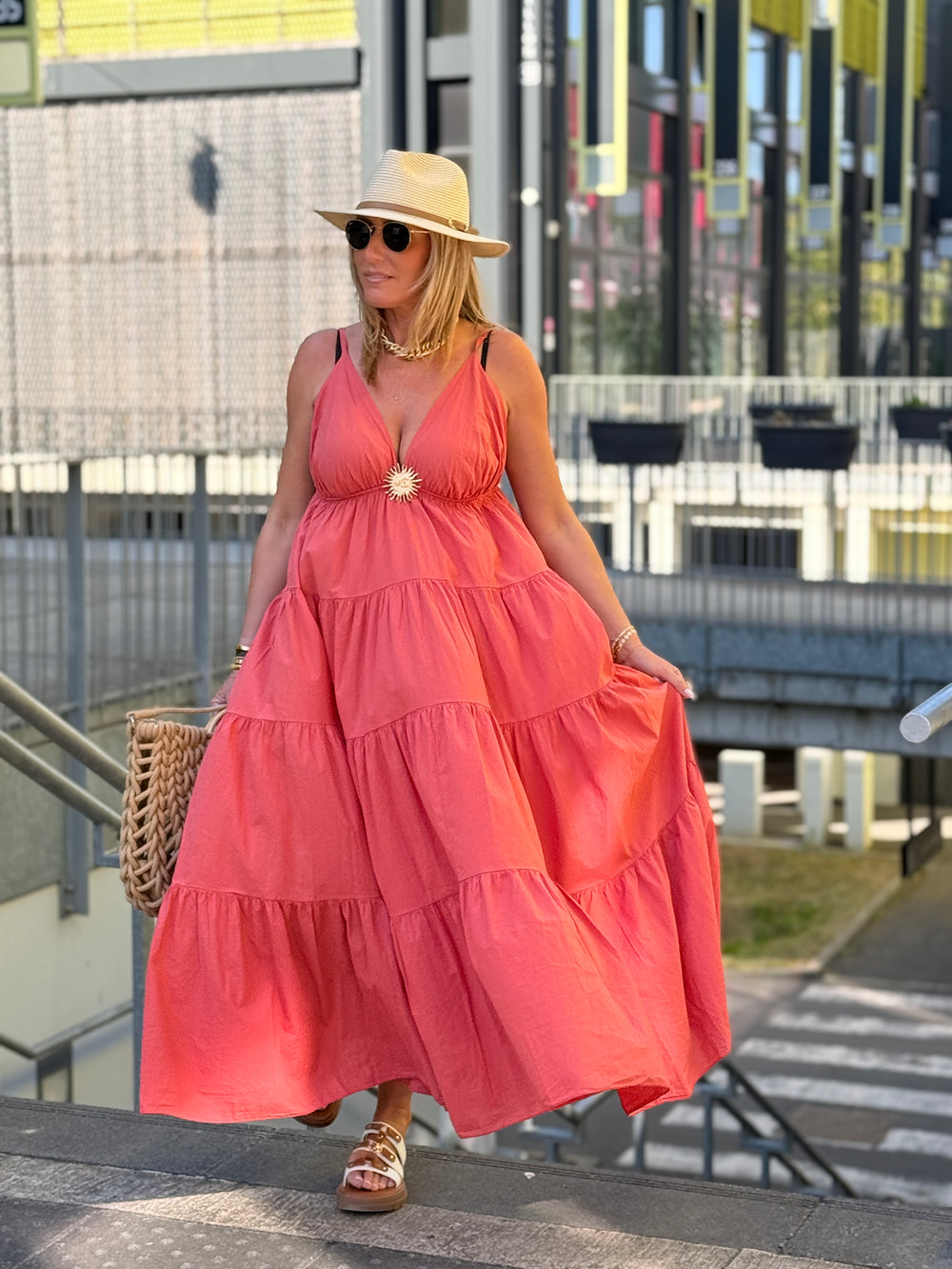 Robe Maxi col V soleil saumon 6686