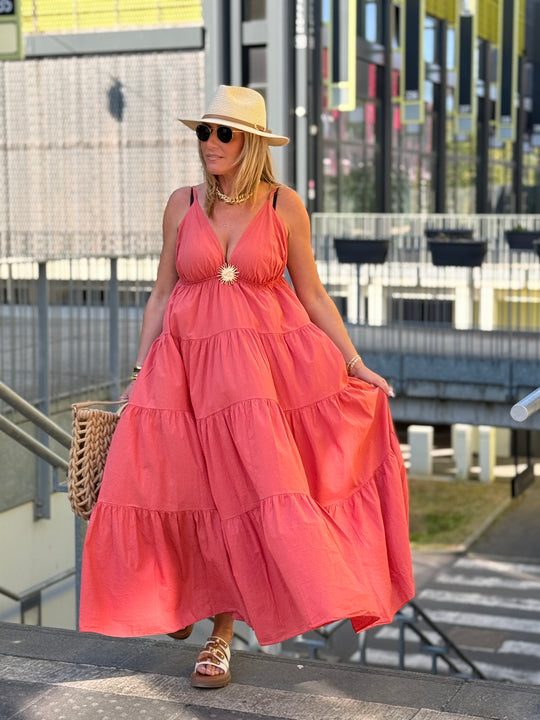 Robe Maxi col V soleil saumon 6686