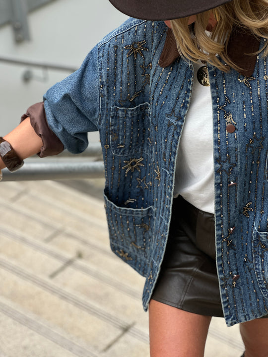 Veste jean épais strass étoiles V8606
