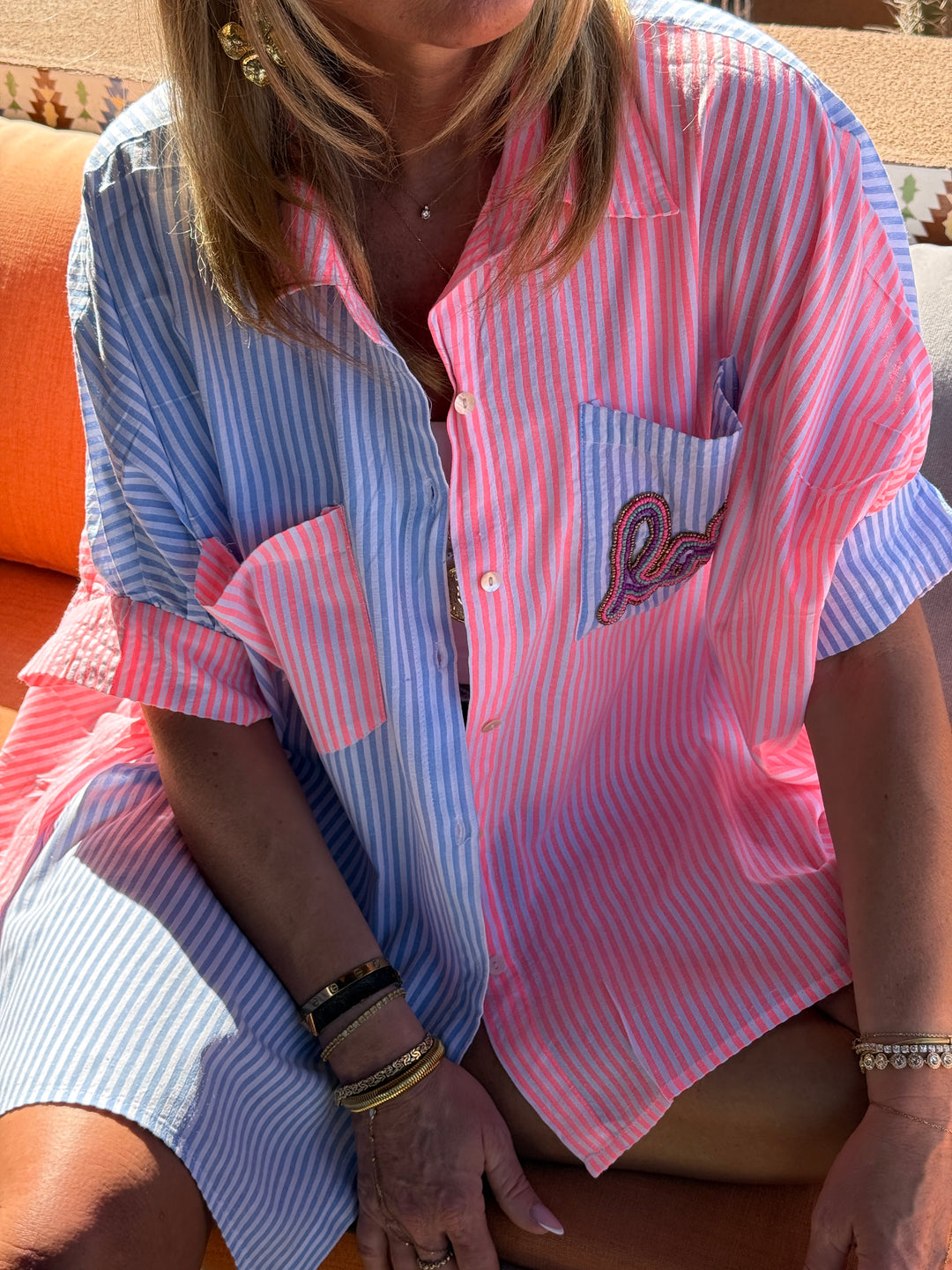 Chemise double couleur bleu/rose ROKA