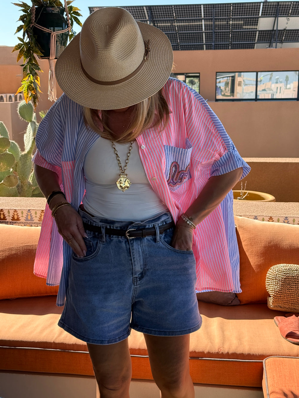 Short jean Bleu avec ceinture  DH0038