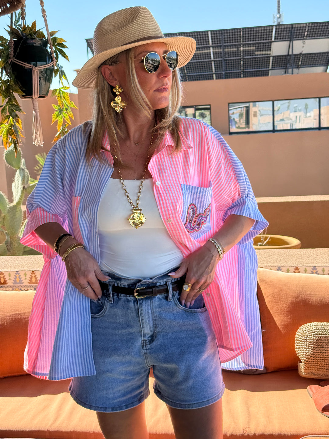 Chemise double couleur bleu/rose ROKA