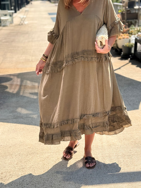 Robe kaki ample à volant 5524