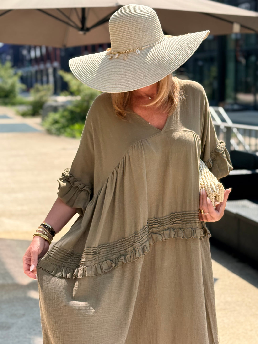 Robe kaki ample à volant 5524