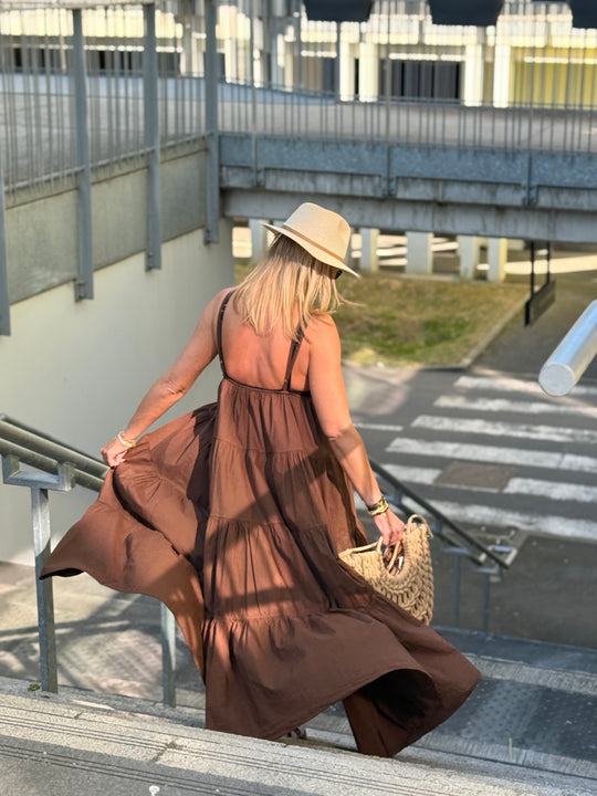 Robe Maxi col V soleil choco 6686