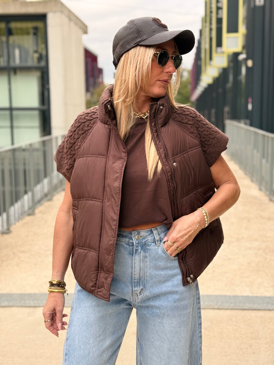 Doudoune manches courts tricoté 10332 Choco
