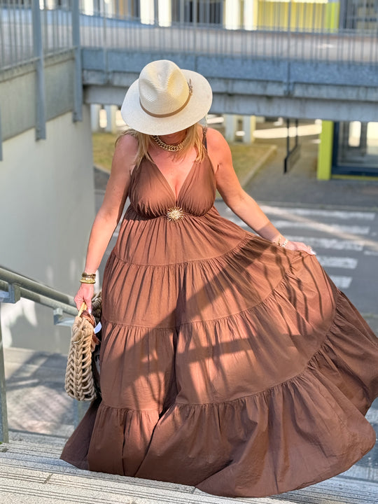 Robe Maxi col V soleil choco 6686