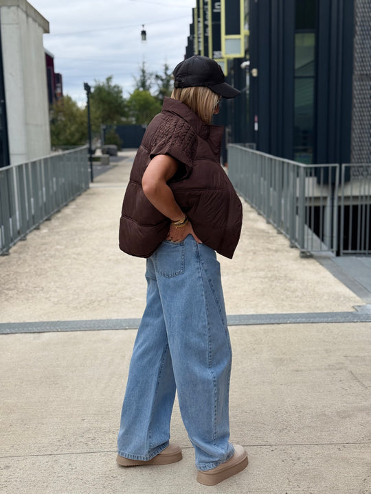 Doudoune manches courts tricoté 10332 Choco