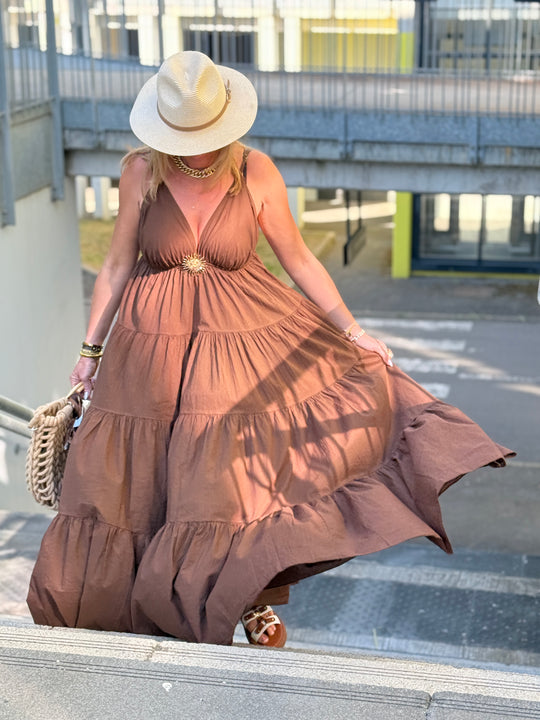 Robe Maxi col V soleil choco 6686
