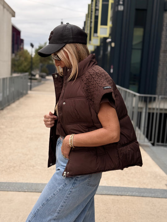 Doudoune manches courts tricoté 10332 Choco