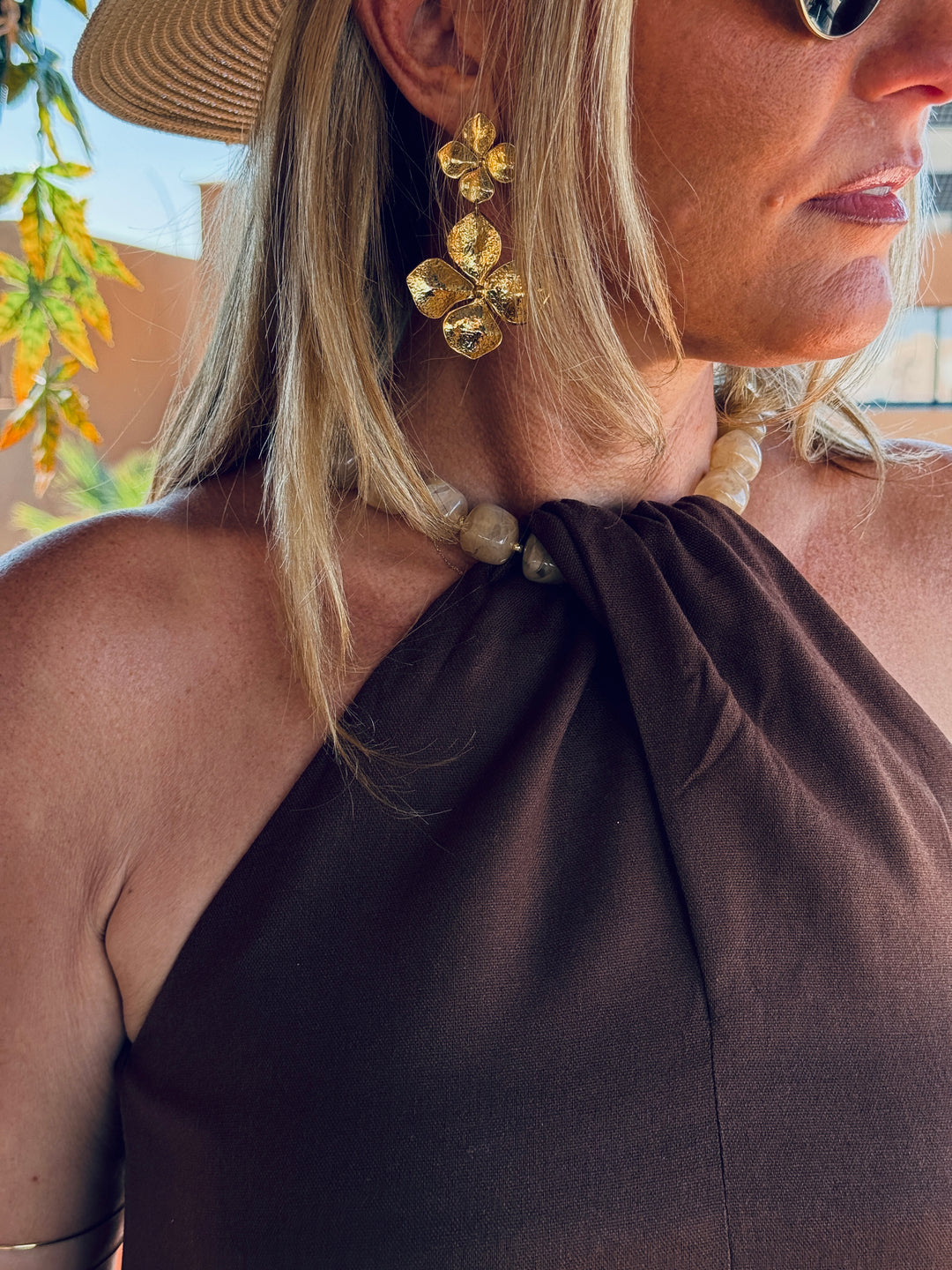 Robe Lin col perlé choco 9515