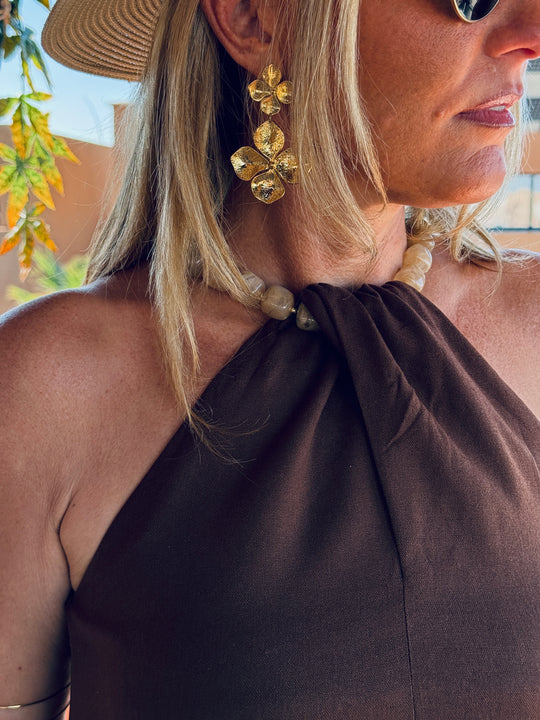 Robe Lin col perlé choco 9515