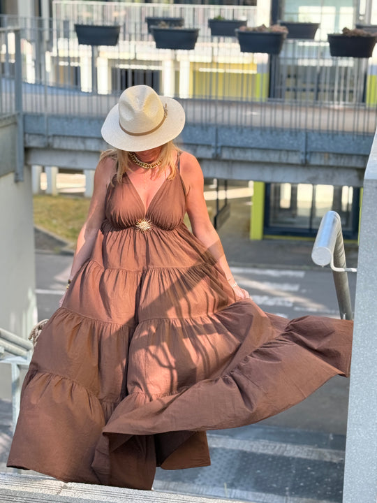 Robe Maxi col V soleil choco 6686