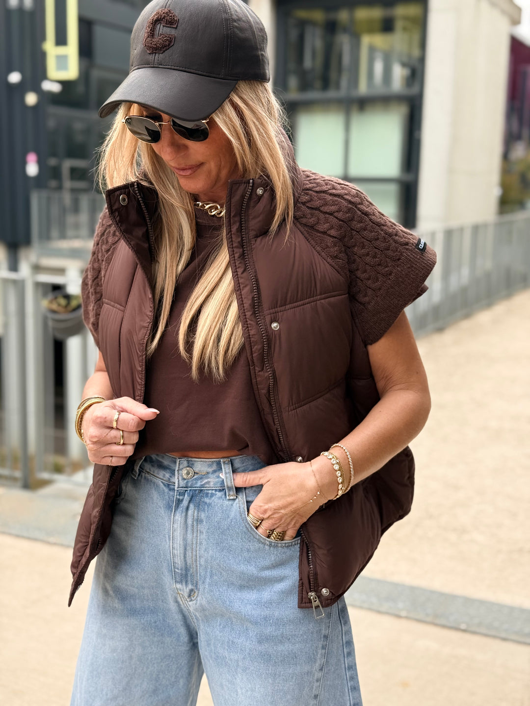 Doudoune manches courts tricoté 10332 Choco