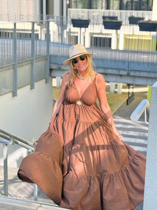 Robe Maxi col V soleil choco 6686