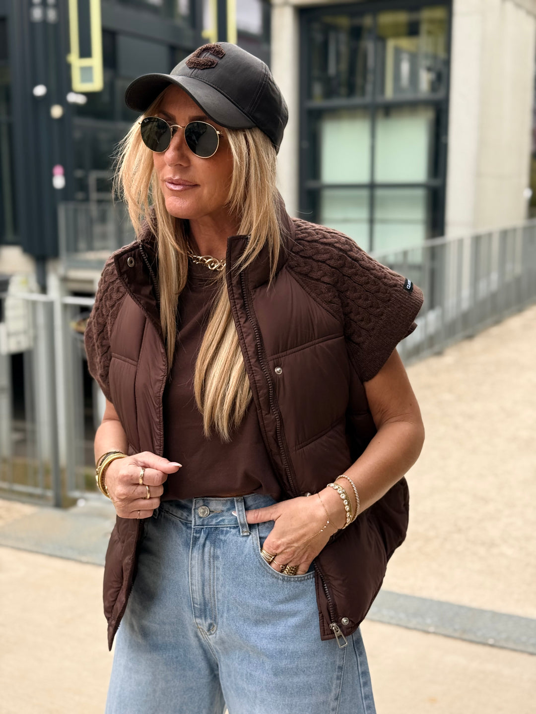 Doudoune manches courts tricoté 10332 Choco