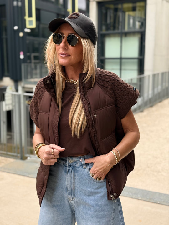 Doudoune manches courts tricoté 10332 Choco