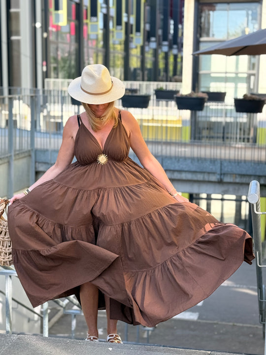Robe Maxi col V soleil choco 6686