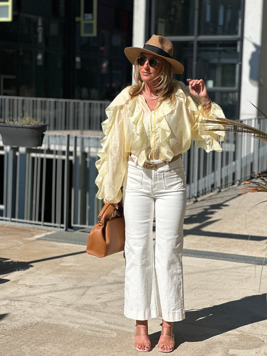 Blouse bouffante volant Jaune flamenco