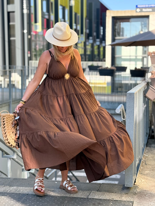 Robe Maxi col V soleil choco 6686