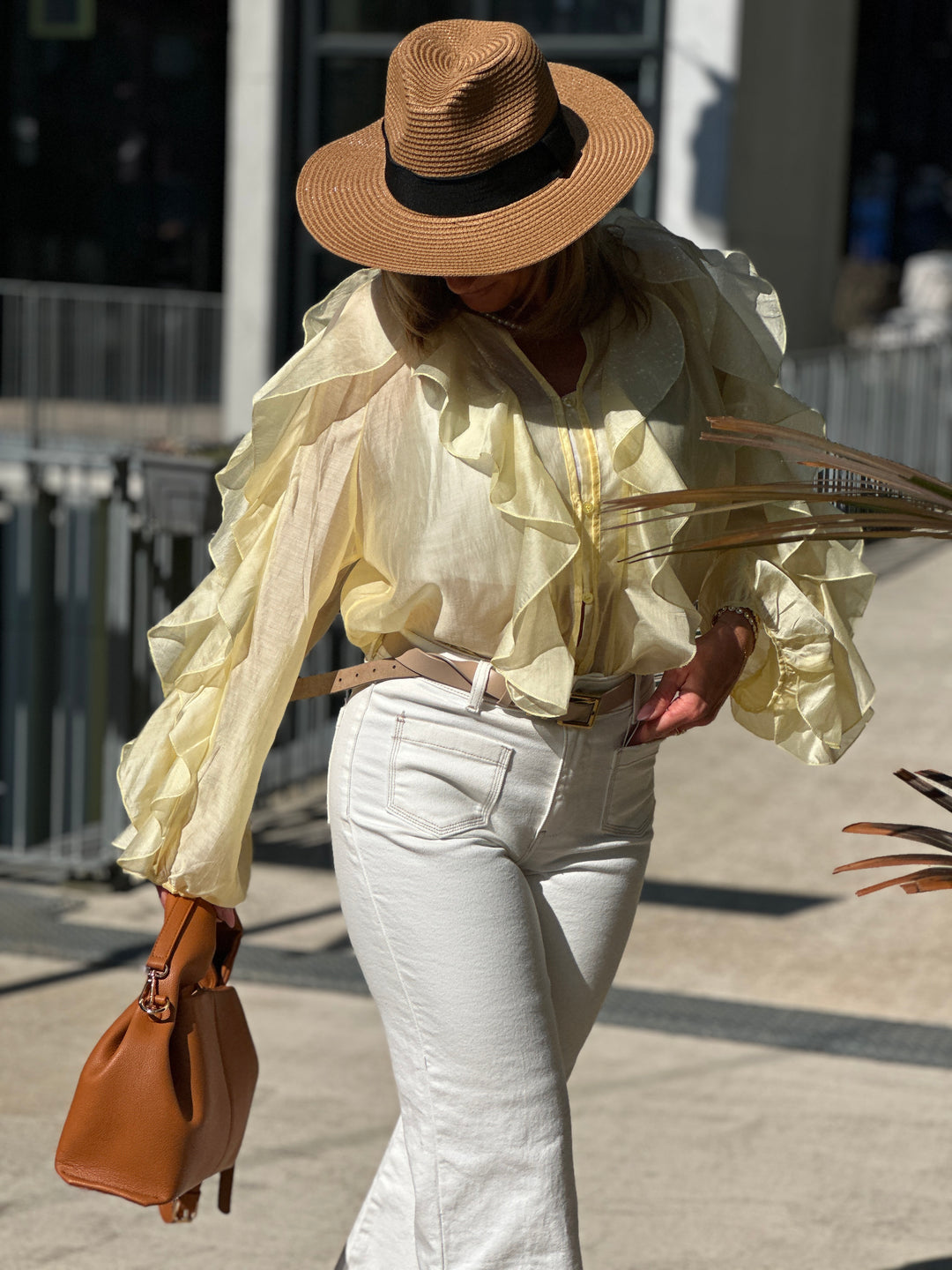 Blouse bouffante volant Jaune flamenco