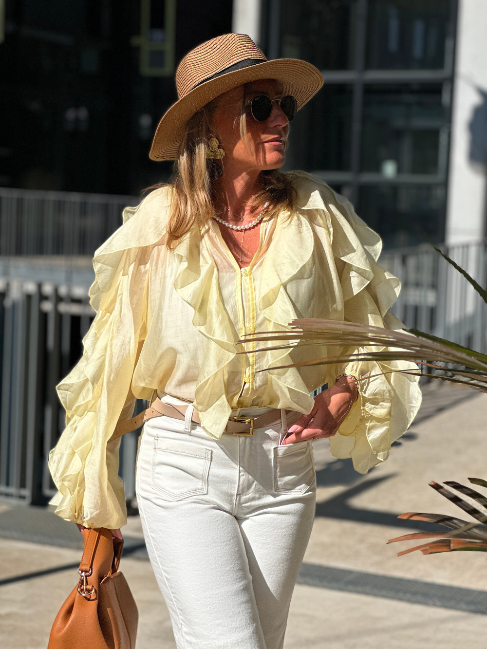 Blouse bouffante volant Jaune flamenco