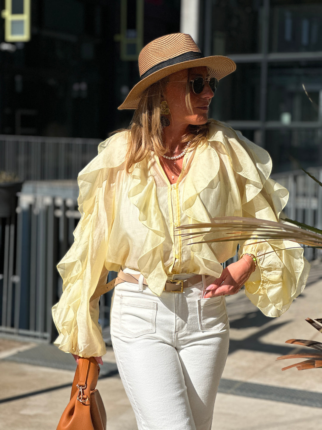 Blouse bouffante volant Jaune flamenco