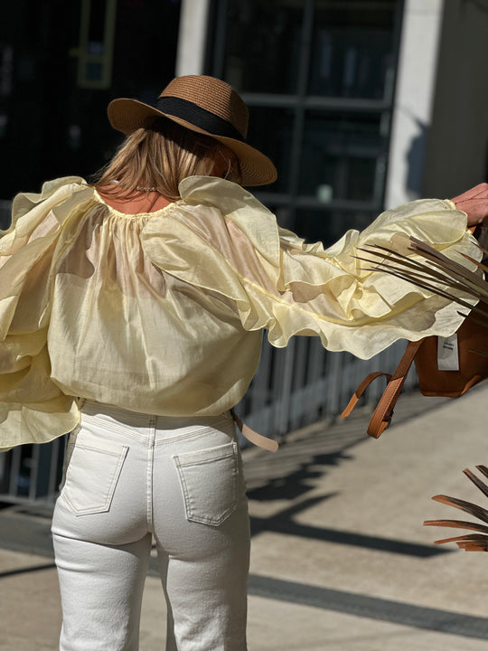 Blouse bouffante volant Jaune flamenco