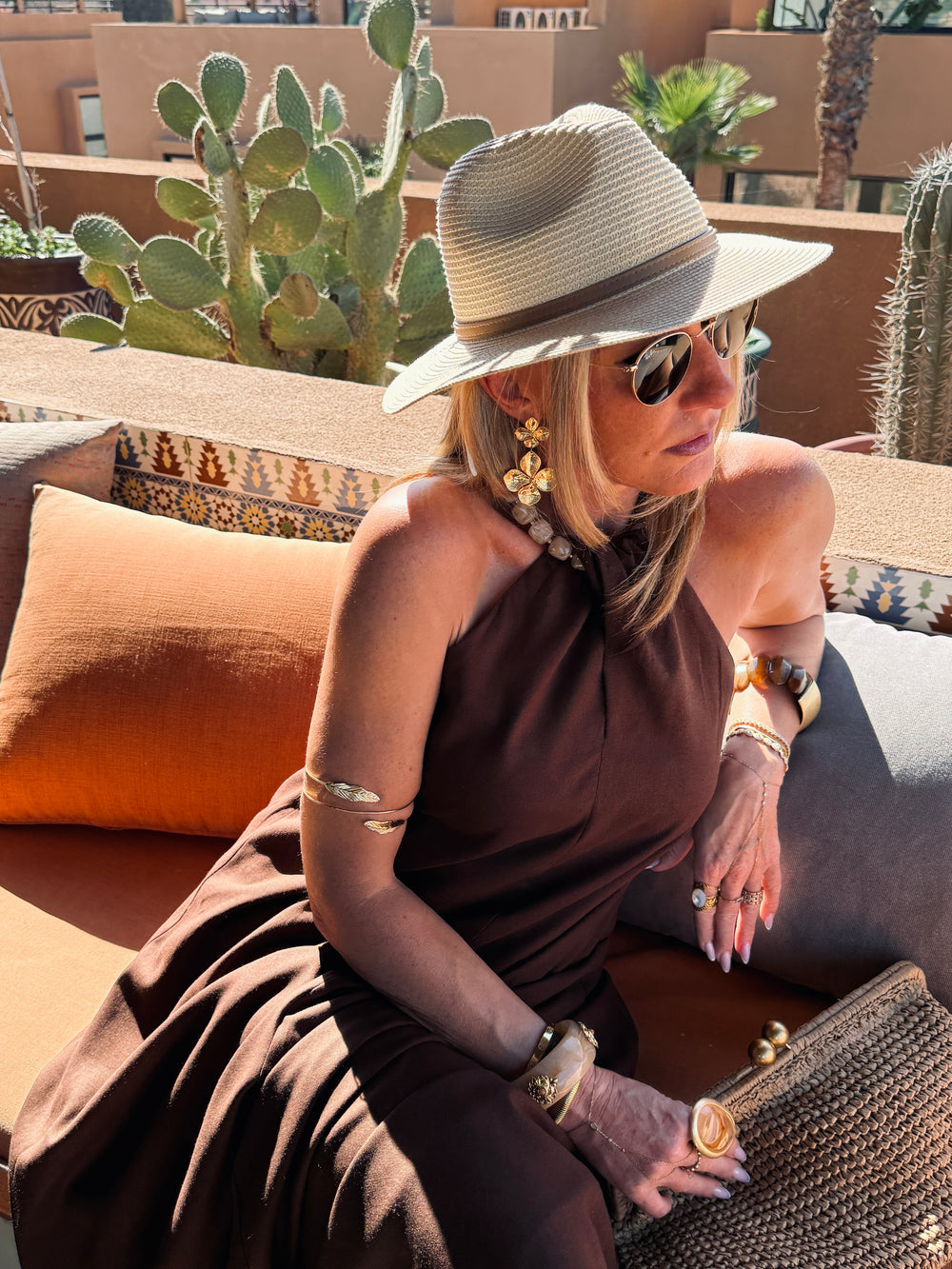 Robe Lin col perlé choco 9515