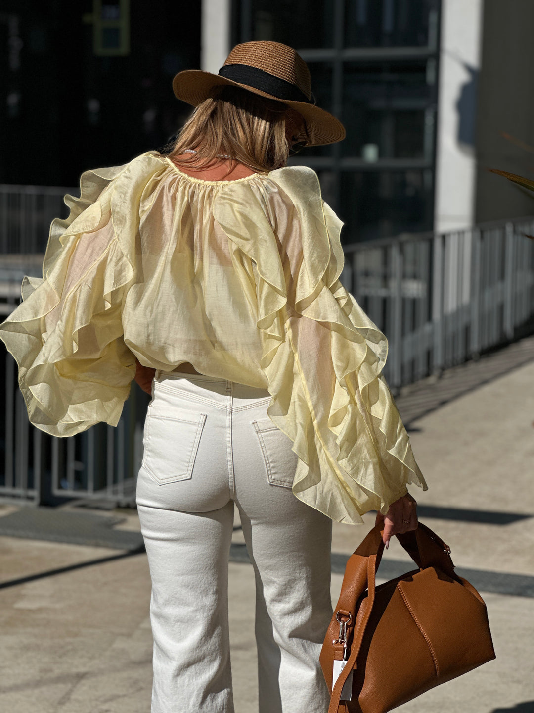 Blouse bouffante volant Jaune flamenco