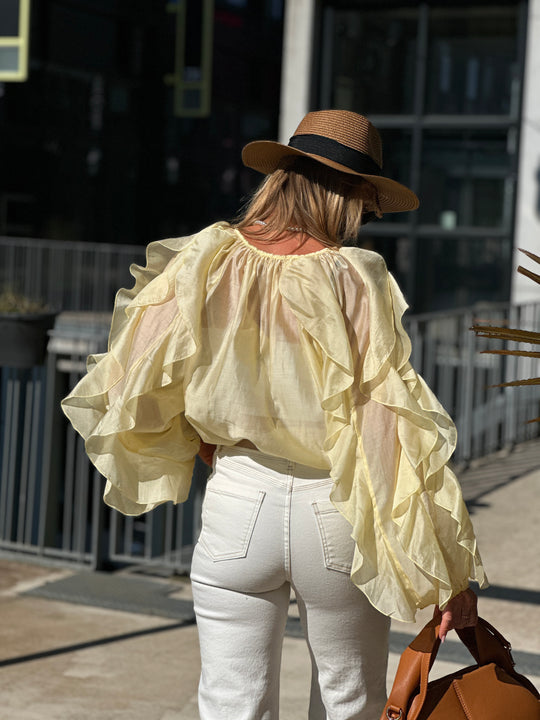 Blouse bouffante volant Jaune flamenco