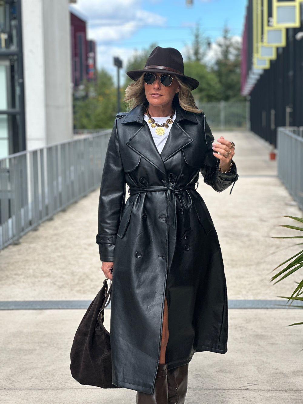 Trench long noir similicuir 202108