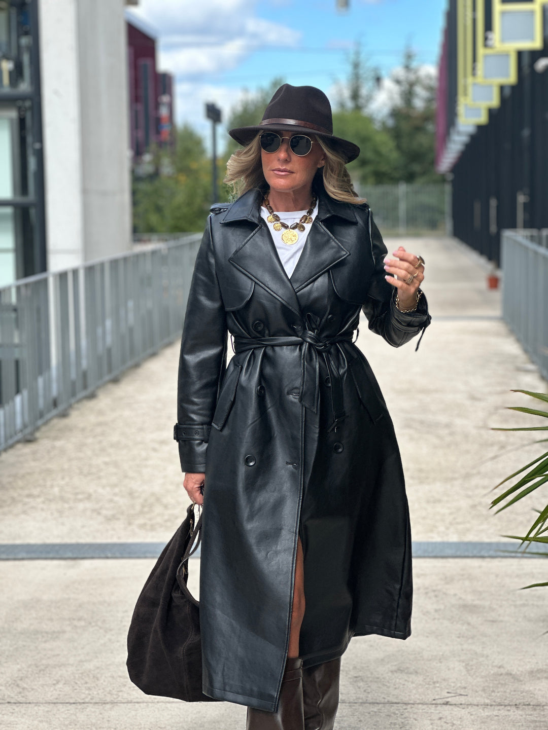 Trench long noir similicuir 202108