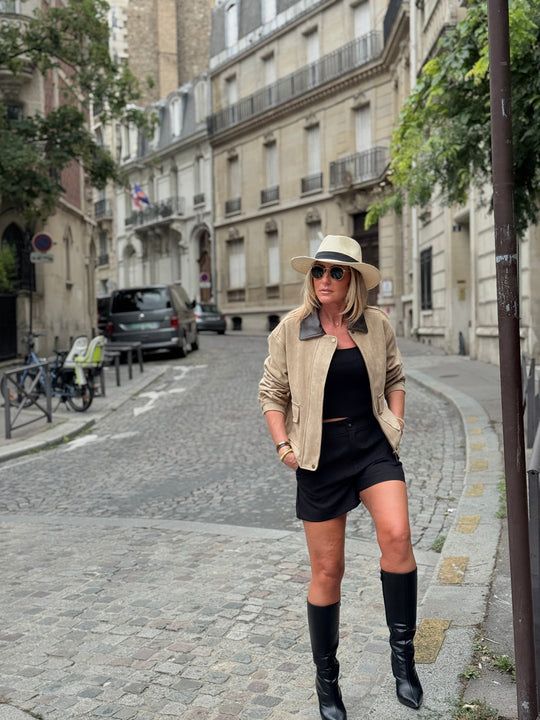 Veste effet daim col simili cuir Beige 5680