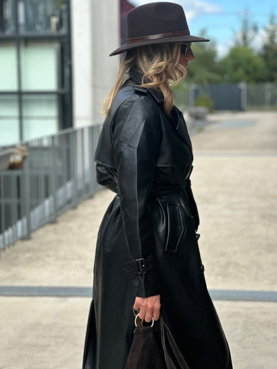 Trench long noir similicuir 202108