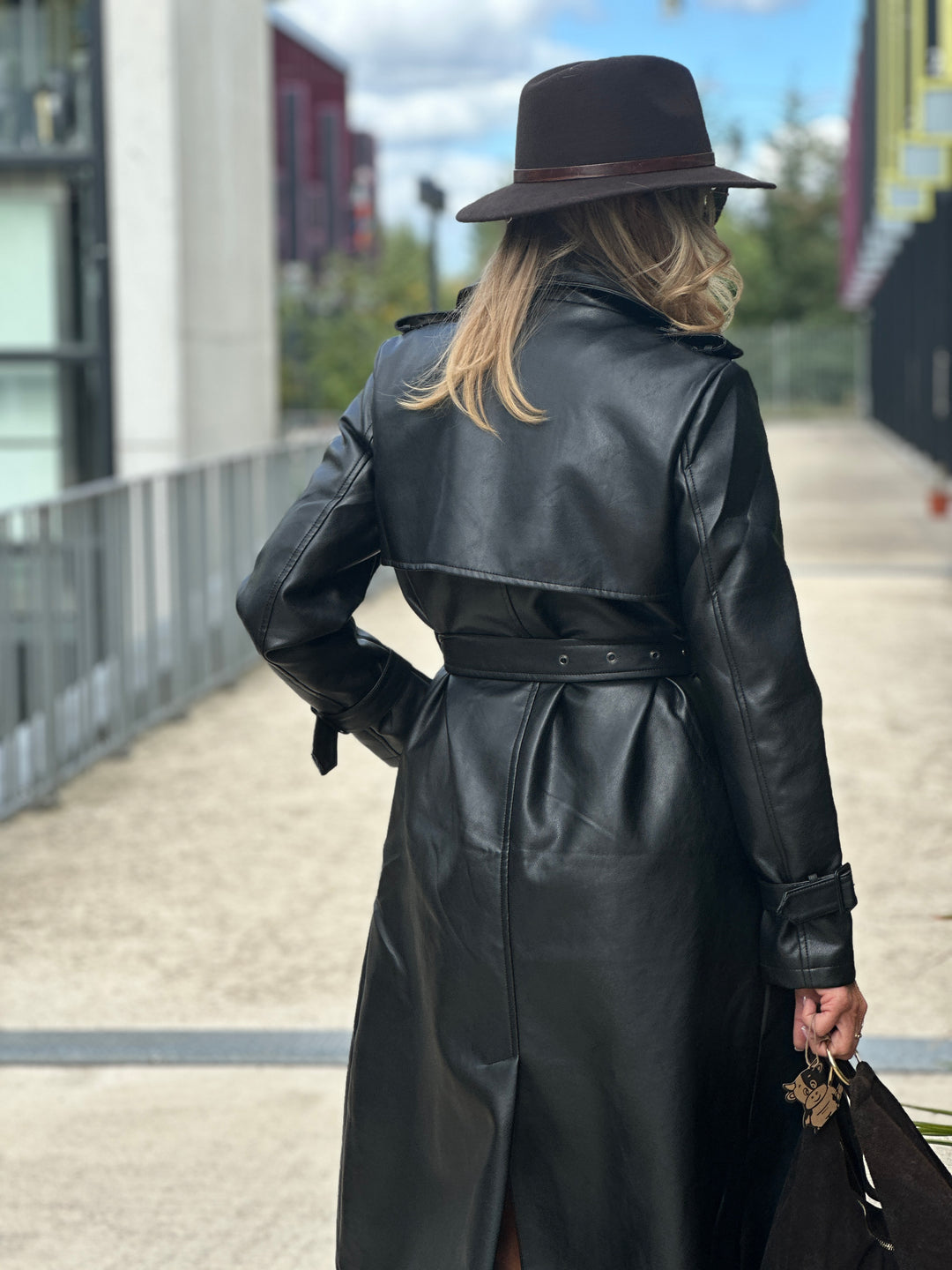 Trench long noir similicuir 202108