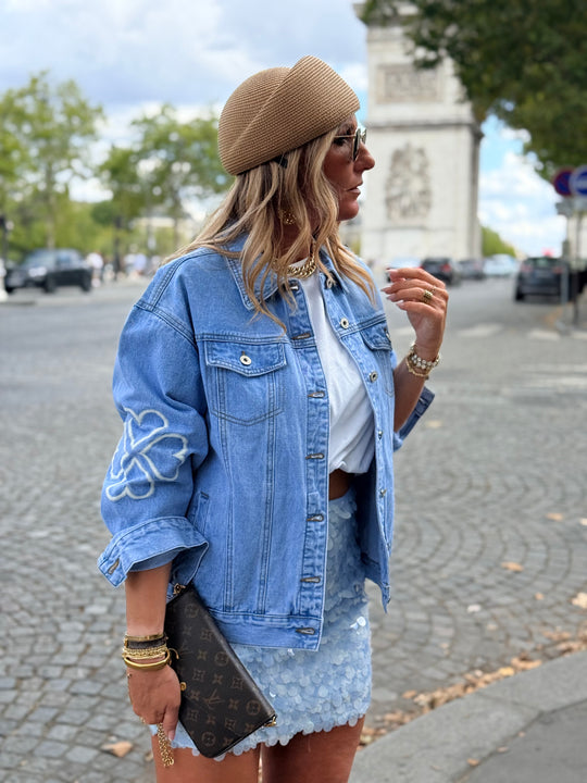 Veste jean manches brodé M7502