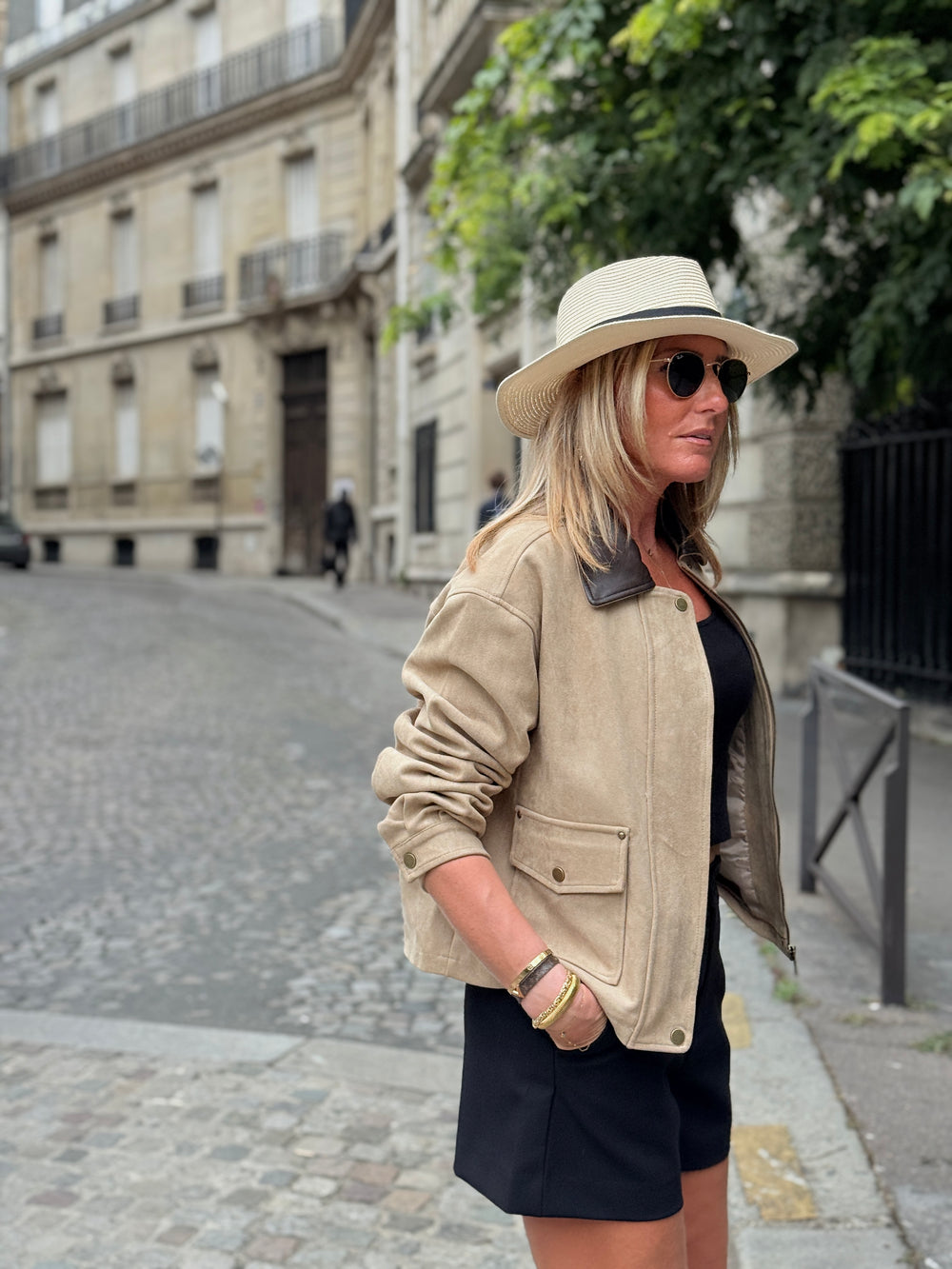 Veste effet daim col simili cuir Beige 5680