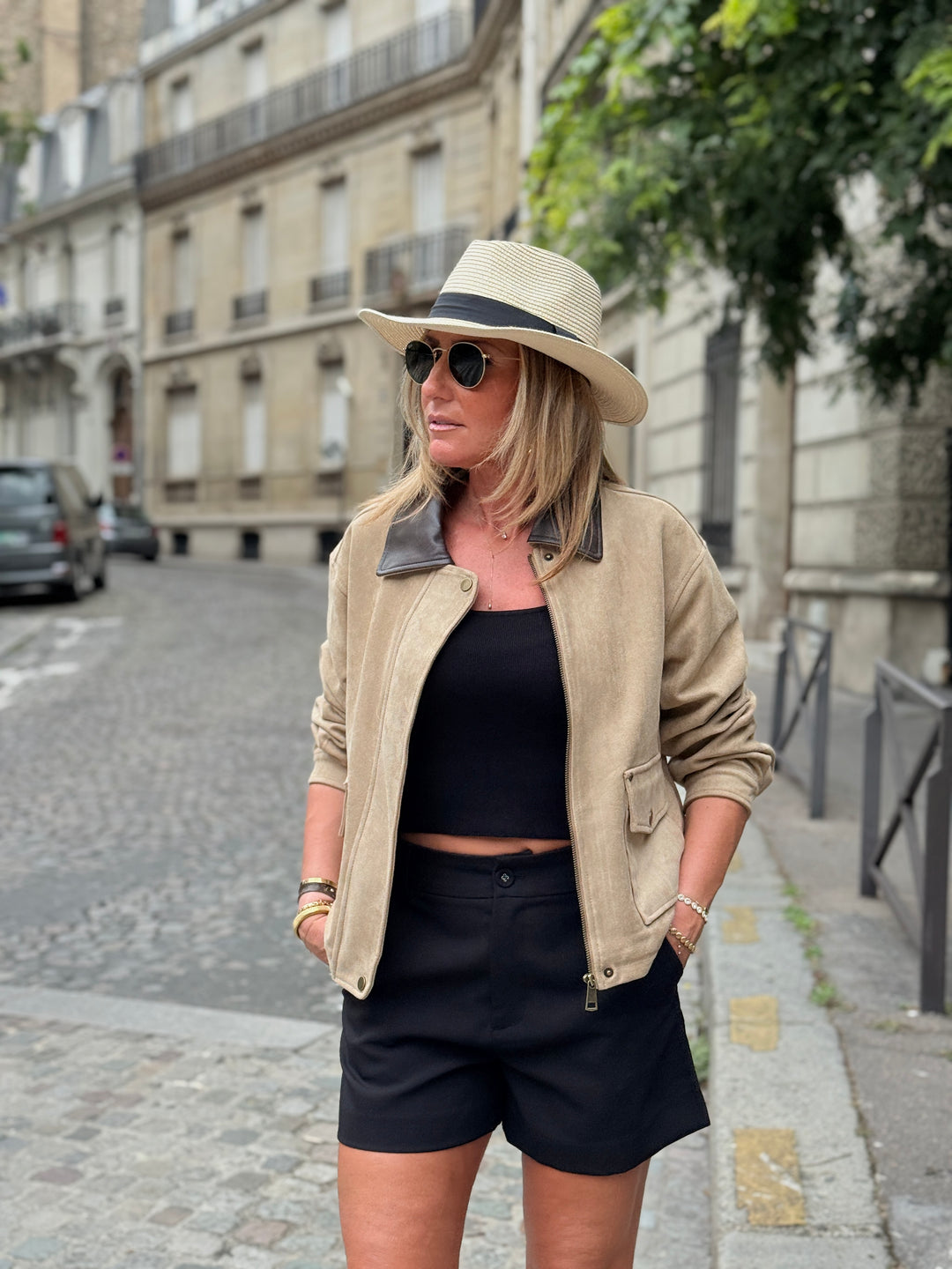 Veste effet daim col simili cuir Beige 5680