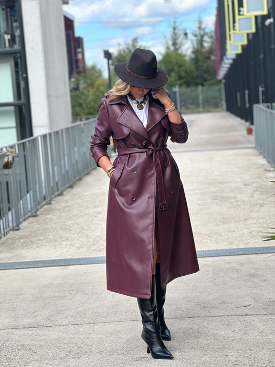 Trench long bordeaux similicuir 202108