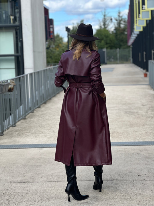 Trench long bordeaux similicuir 202108