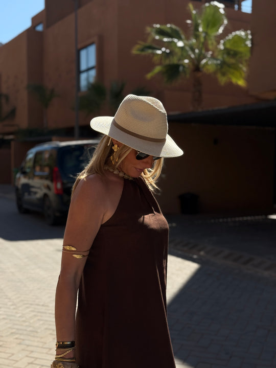 Robe Lin col perlé choco 9515