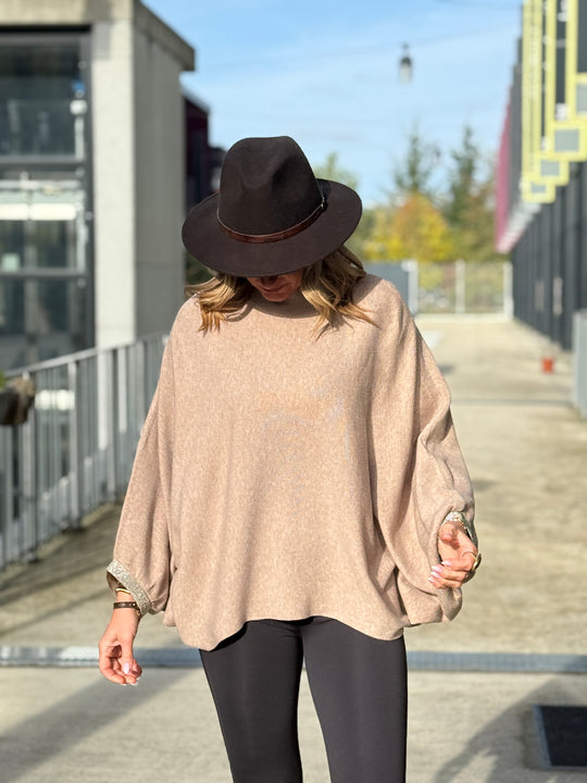 Pull poncho long manches strass 3831