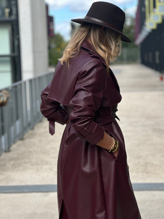 Trench long bordeaux similicuir 202108